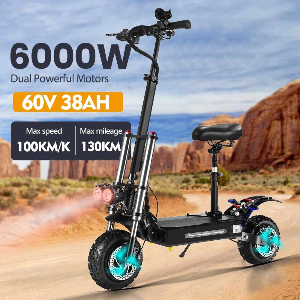 S3 Boyueda11inch 6000W Watt Off-road Tyre Electric Scooter 100km Range 60v Adult Twin Engine Electric Scooter Aluminium