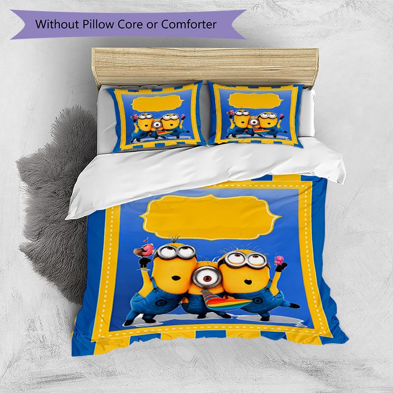 3pcs Duvet Cover Set (1*Duvet Cover + 2*Pillowcase, Without Core), Minions Print Bedding Set, Bedroom Decor, All‑Season, Birthday Gift