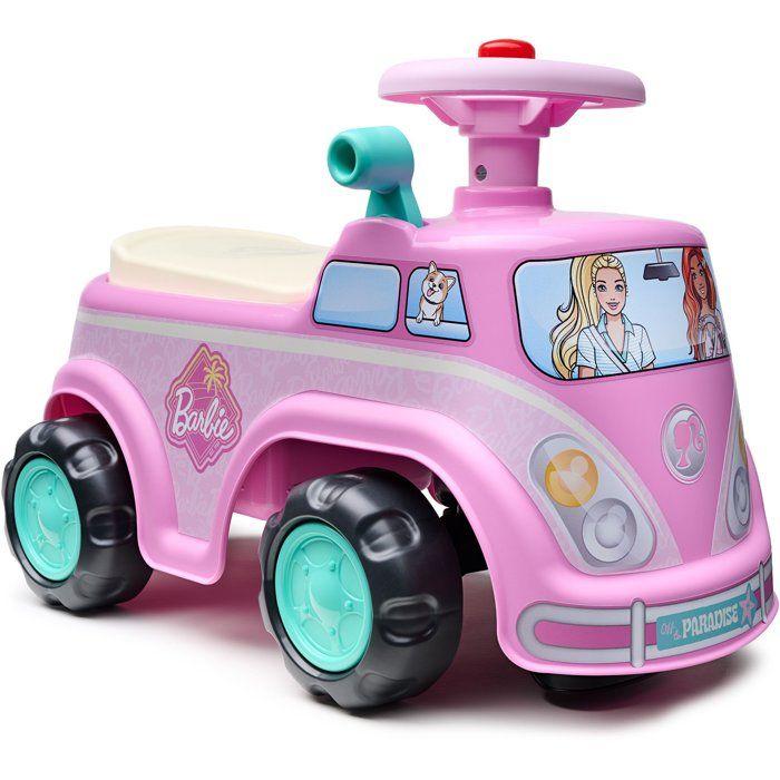 Porteur - FALK - Van rétro Barbie - Assise ouvrante - Volant avec klaxon - Plaque personnalisable - Dès 12 mois