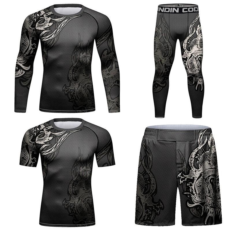 Mens 3D Printed Quick-Dry Stretch Athletic Compression Set Basketball Gym Running Cycling