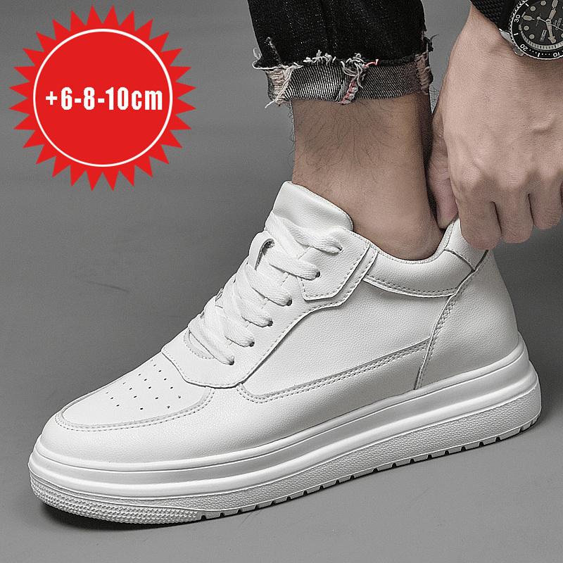 New Height Increasing Shoes for Men 6 8 10cm Invisible Elevator Sneakers White Leathe Sport Zapatillas De Hombre Big Size 46