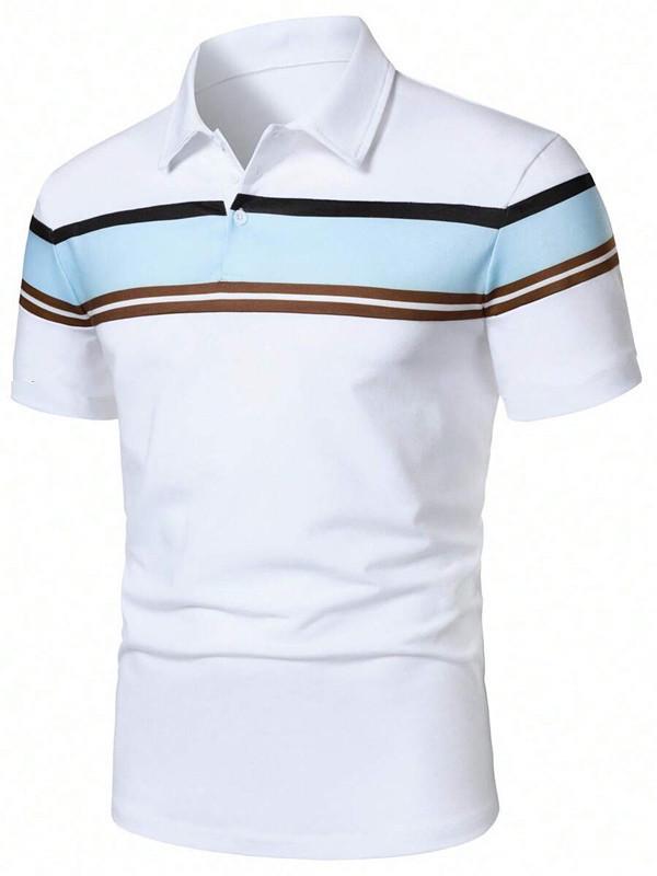 Мужская футболка-поло с коротким рукавом и отложным воротником в стиле колор-блок - Новая европейская и американская мода