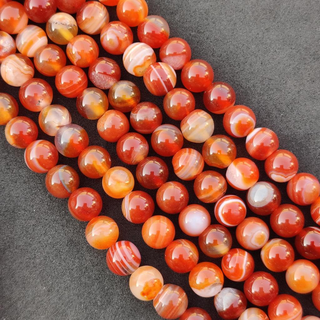 Агат с красной полосой, бусины в полоску, круглые свободные бусины из цветных драгоценных камней, размер 6 мм, 8 мм, 10 мм. Прядь 14–15 дюймов.
