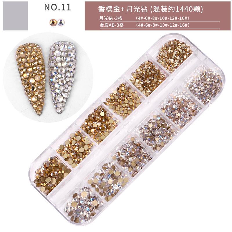Nail Art Jewelry Set, High Silver Flat Bottom Diamond Ab Water Diamond Shiny Diamond Strip Box 1440 Pcs