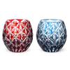Retro Kiriko Pair of Whiskey X Diamond Red Ink Current Model J-kitchens Egg-Shaped Glasses, 6.9 8.9cm, 350cc, Pattern, & Blue,