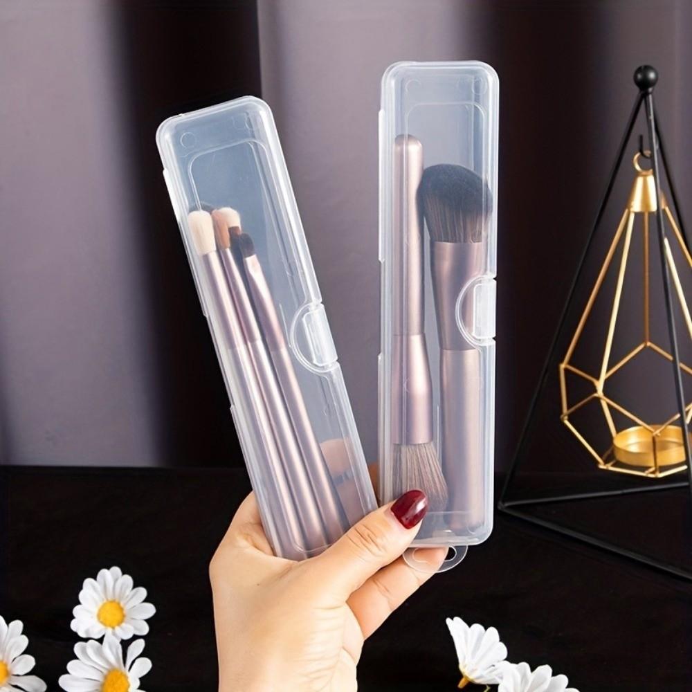 3 pcs Dustproof Lid Makeup Brush Organizer Reusable Clear Storage Case Cosmetics Storage Box Travel
