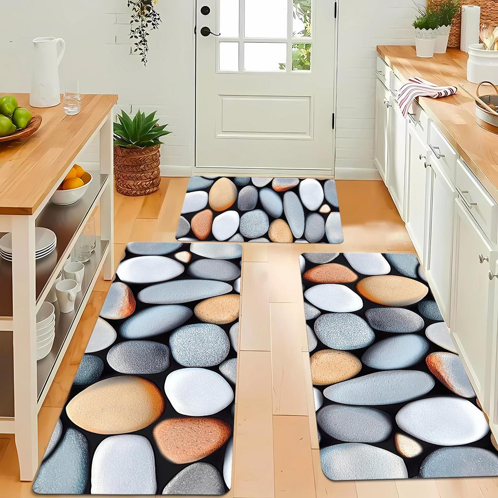 1 шт. анти-усталостные кухонные коврики, 3D-принт с диатомитовой галькой, водонепроницаемый нескользящий толстый мягкий кухонный коврик, прочный, удобный стоячий коврик для кухни