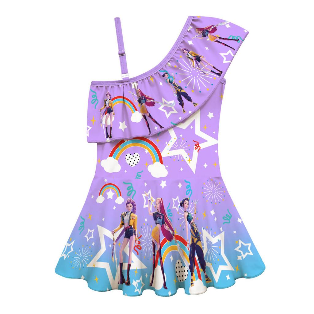 Детский Девочки Аниме Мультфильм K-Pop Руми Зои Мира Принт Слитный Купальник Купальник