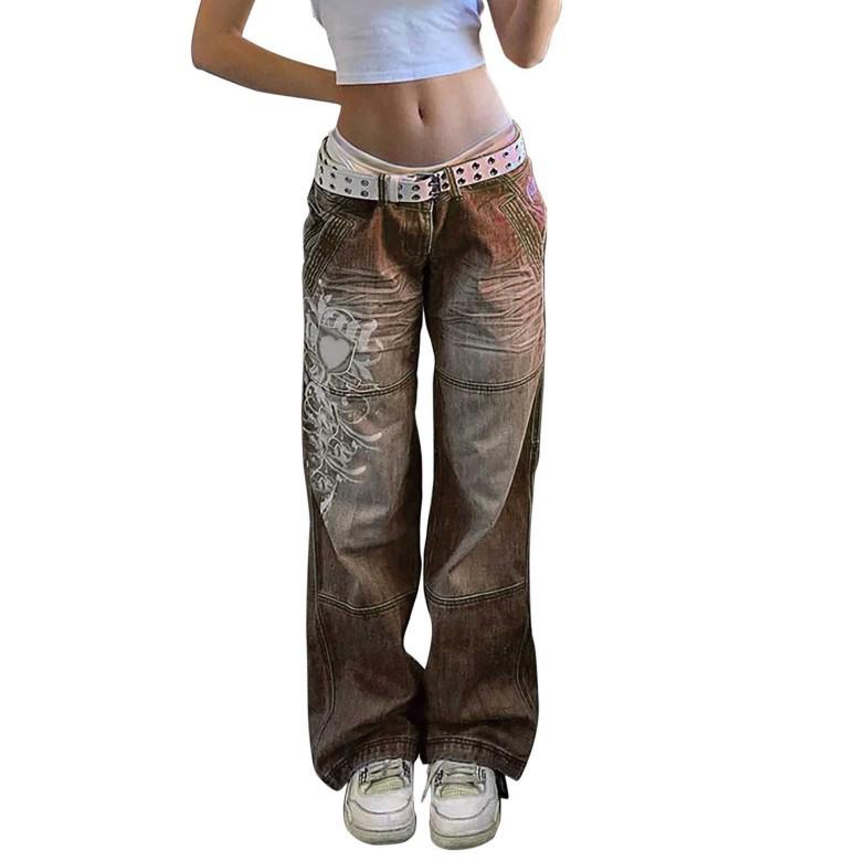 Women's European & American Street Style Low-Waist Distressed Multi-Color Loose Fit Jeans