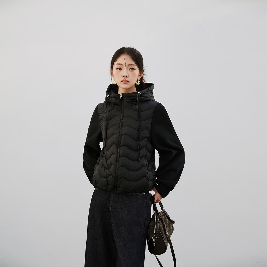 Winter new hooded fleece splicing cotton clothes women's autumn and winter light and thin short casual women's cotton-padded jacket