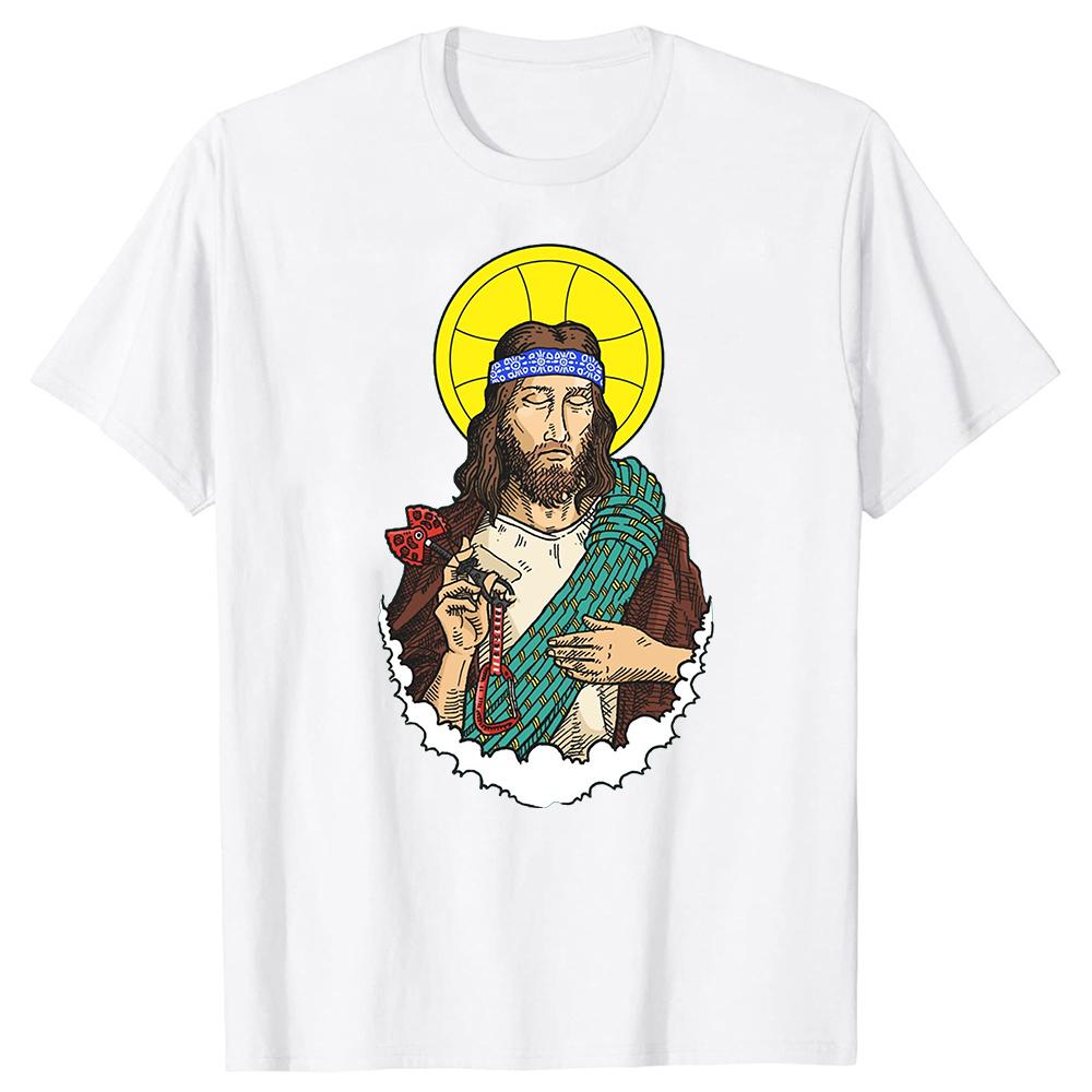 Funny Jesus Climb T Shirts Summer Rock Climbing Mountain Outdoor Adventure Sports Cotton Short Sleeve Birthday Gifts Tshirt Men