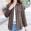 Retro Green Plaid Shirt Plain Tops Spring Autumn Lapel Long Sleeve Shirts Women Brushed Cotton Blouse Asian Size