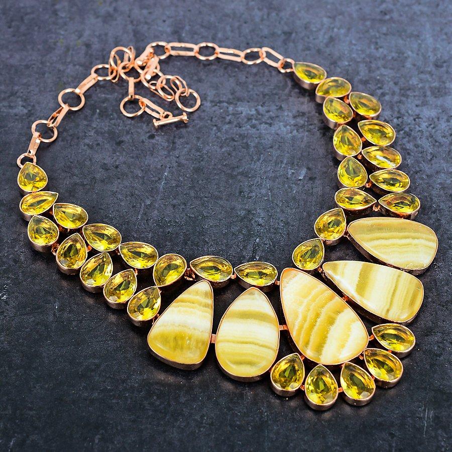 Yellow Calcite, Citrine Gemstone 925 Sterling Silver Jewelry Necklace 18" M6y43