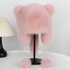 Женская зимняя шапка Yousheng с толстым искусственным мехом, украшением в виде ушей и хвоста, мультяшным енотом, однотонная, ветрозащитная, для защиты ушей, шапка Lei Feng для катания на лыжах и сноуборде