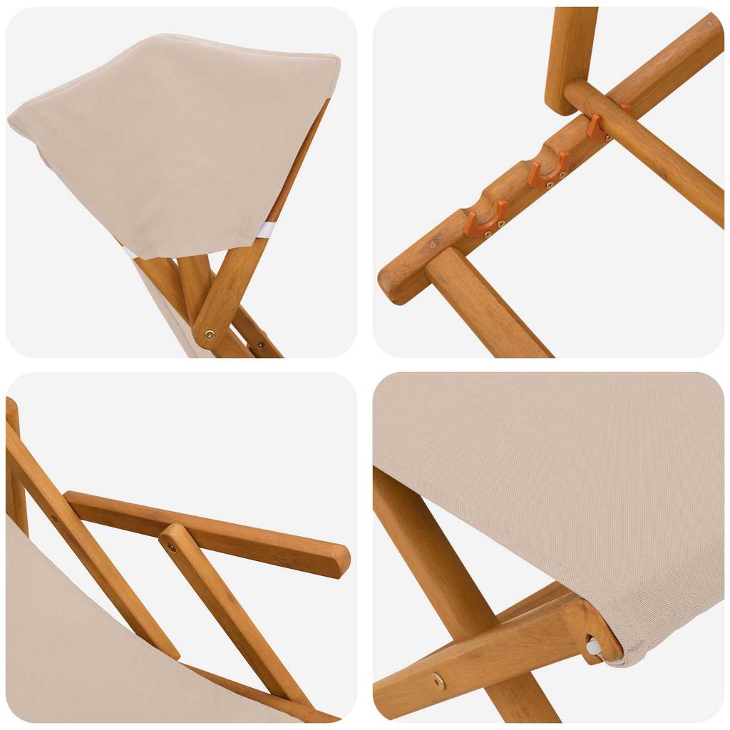 Reclining Chair 4 pcs 3 Position Solid Eucalyptus Wood Beige