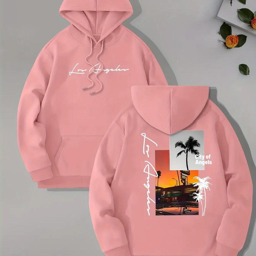 Мужская толстовка с капюшоном и карманом-кенгуру, с длинным рукавом, с пляжным принтом, свободного кроя, повседневная, 2025