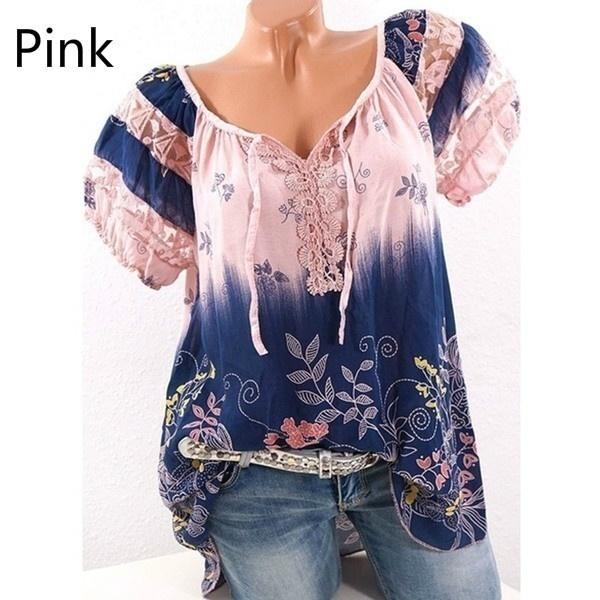 Новые женские летние повседневные топы с цветочным принтом, рубашки с коротким рукавом, блузки. Летняя мода, повседневный топ, блузка, большие размеры XS-5XL