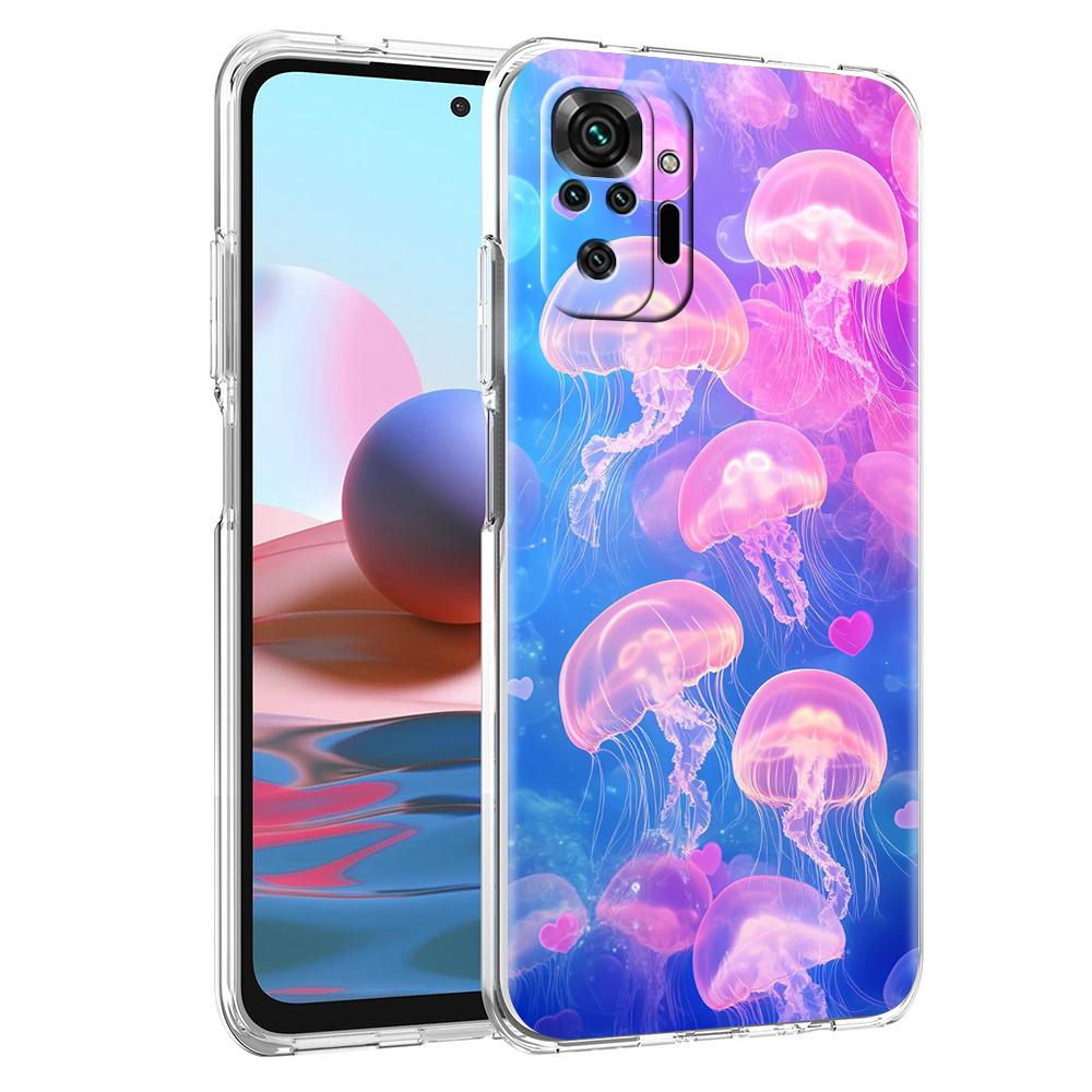 Прозрачный чехол для телефона для Redmi 14C 13C 10C 10 9 Note 13 12 11 K50 K40 Plus Pro 4G 5G Мягкий ТПУ Розовая Медуза Океанический Узор