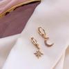 925  Silver CZ Star Moon Asymmetric Hoop Earrings for Women Girls Gold Silver Color Party Jewelry Gifts