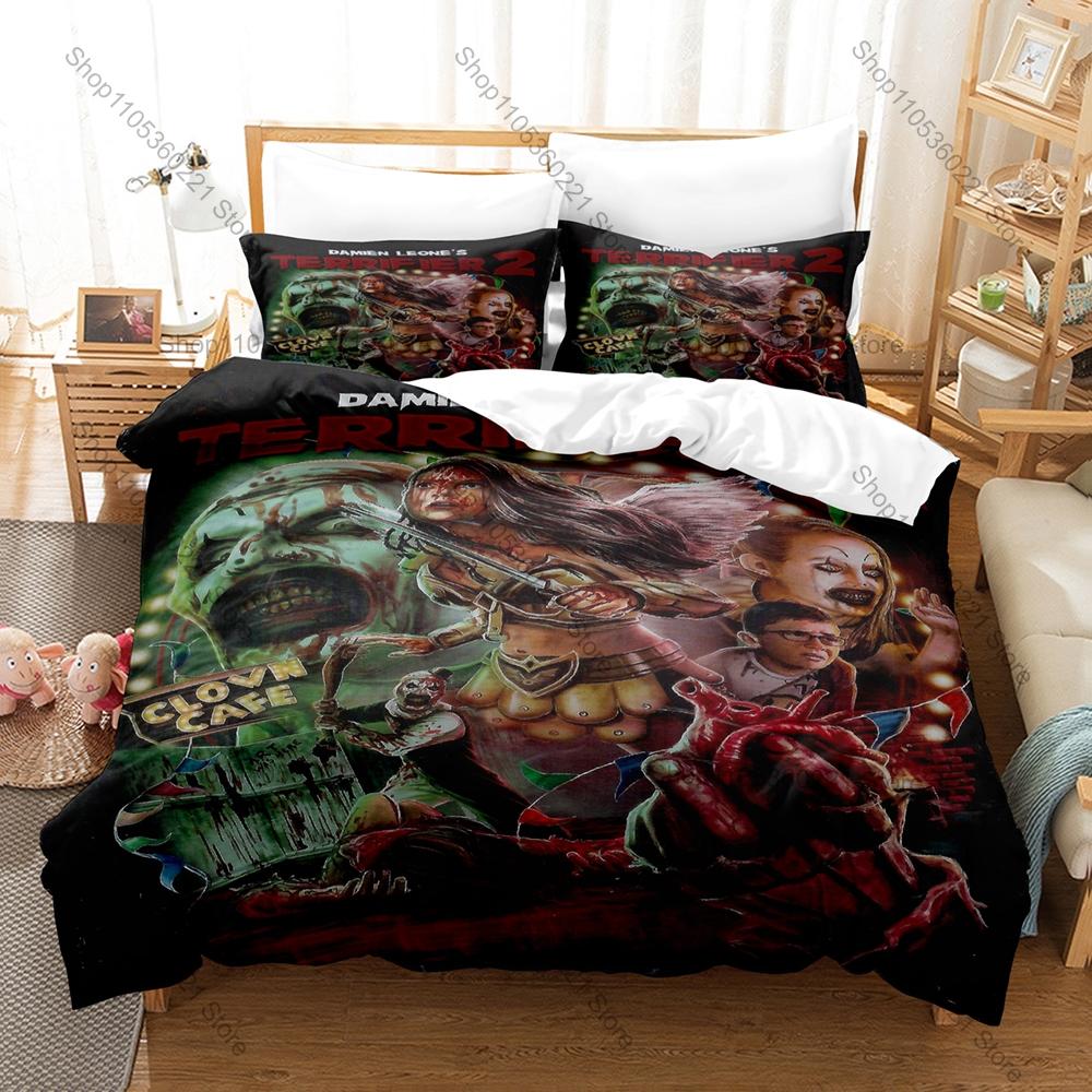 Scary Clown Terrifier 2-3 Pattern 3Pcs Bedding Set Skin Friendly Duvet Cover Pillowshams All Season Bed Linen For Horror Fans