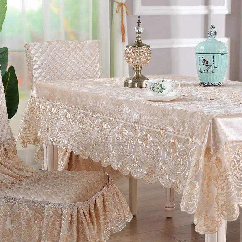 Бархатная 3D скатерть с полыми кружевными краями, водонепроницаемая, маслостойкая, пылезащитная, настольный коврик, домашний обеденный стол, кофейная столешница