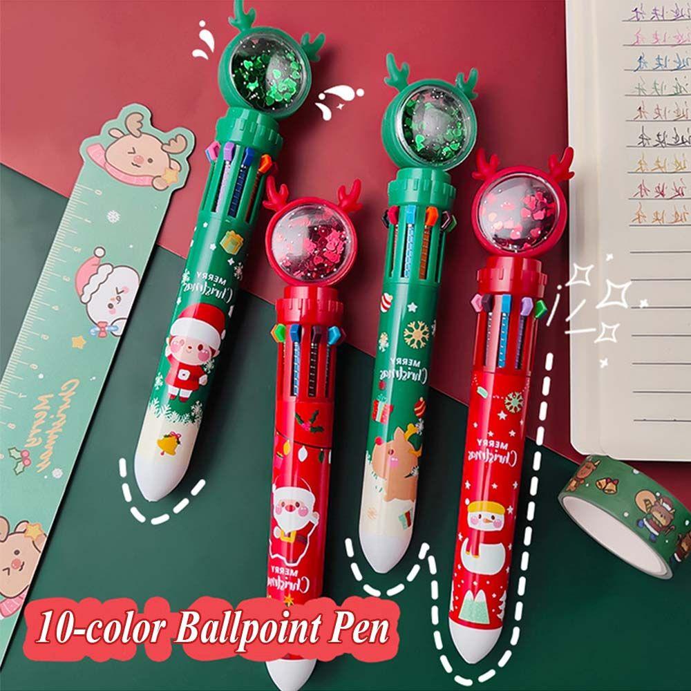 School Office Stationery Elk Christmas Gift Colorful Refill Rollerball Pen 10 Colors Ballpoint Pen Christmas Ballpoint Pens