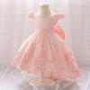 "Girls Bow Princess Dress with Flying Sleeves, Tutu Skirt, and Tail - Stylish Flower Girl Wedding Dress"