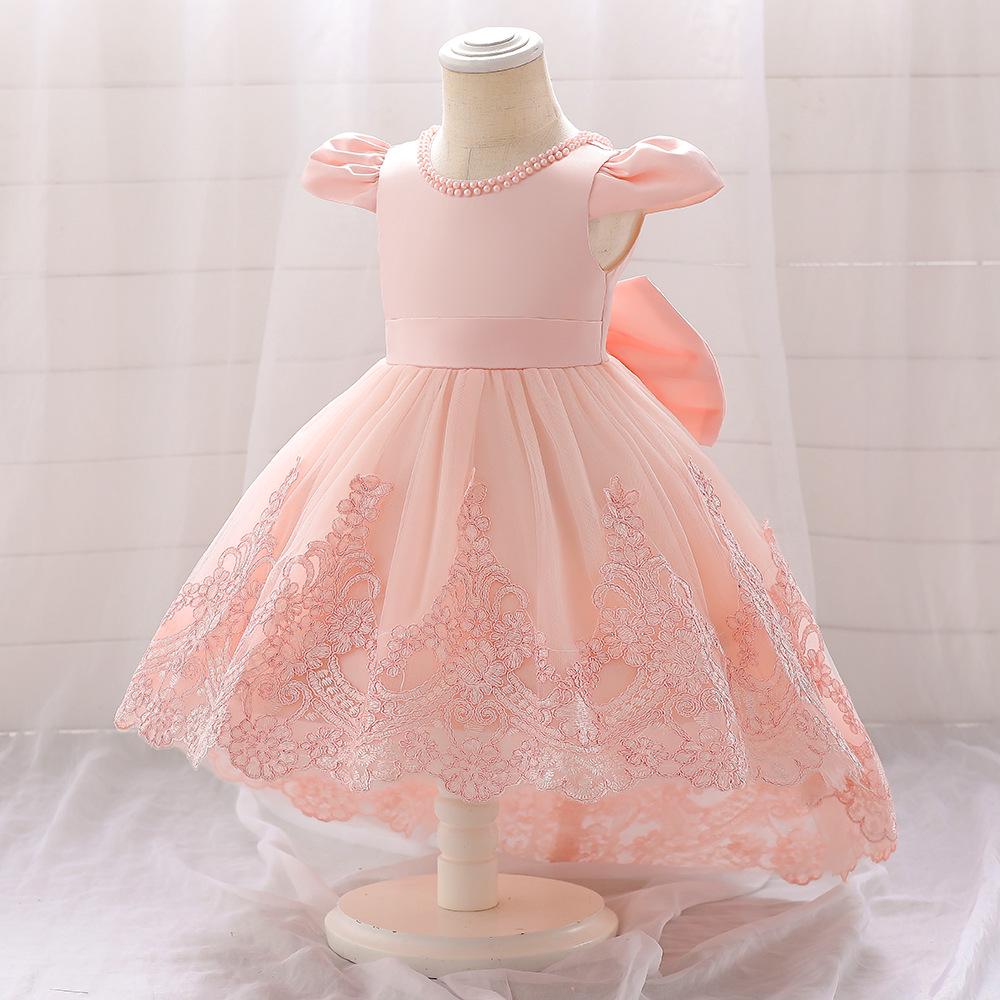 "Girls Bow Princess Dress with Flying Sleeves, Tutu Skirt, and Tail - Stylish Flower Girl Wedding Dress"