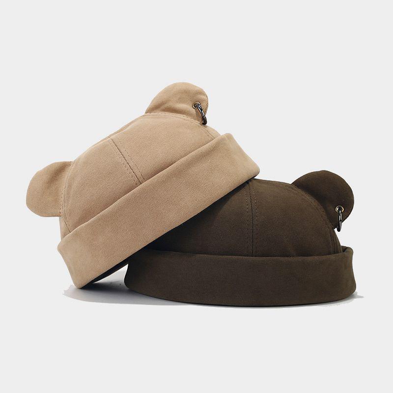 Street Fashion Bear Ear & Iron Ring Brimless Hat - Unisex Trendy Korean Hip Hop Style