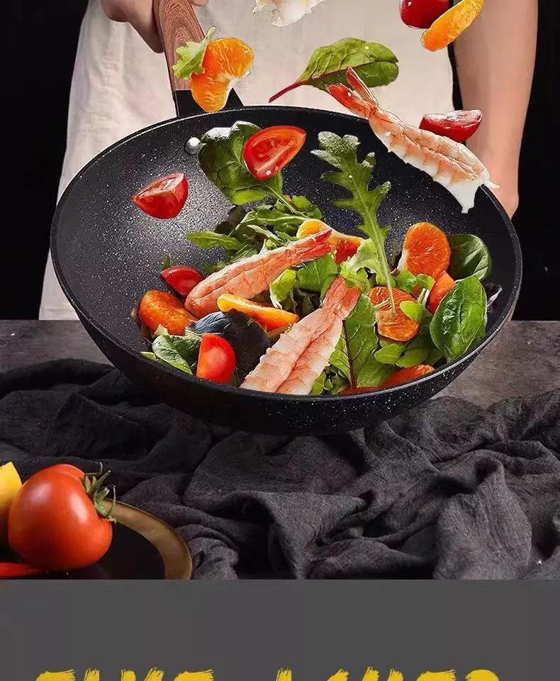 Антипригарный кастрюля для здоровья из камня Майфань с железной лопаткой - Прочная сковорода-вок с плоским дном