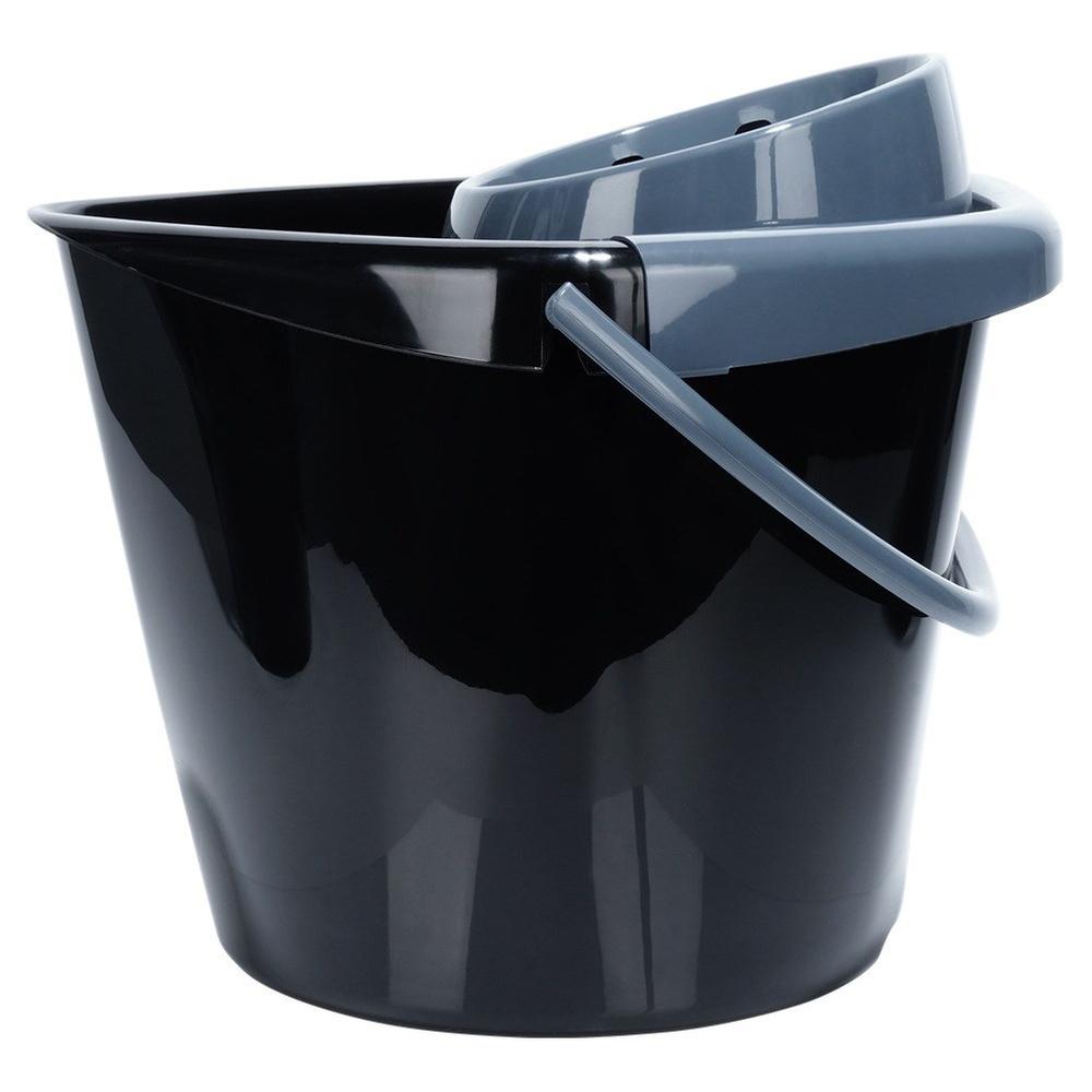Mop bucket with wringer, plastic, black, 14 l