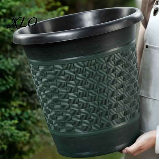 Thickened Material Garden Pots 12" Planter Pot with Saucer, Plastic Anti-Aging Flower Drainage Large Capacity Planters Holes, Woven Texture, Plant for