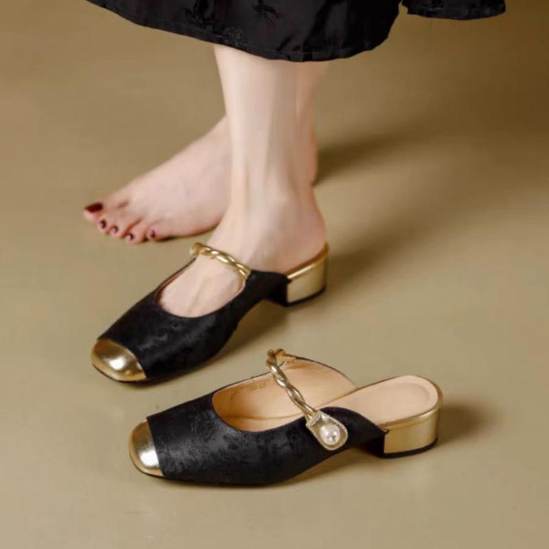 Модные весенне-осенние тапочки на толстом каблуке с квадратным носком от нового бренда, элегантные женские сандалии-слипоны на низком каблуке