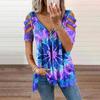 Summer Ladies T-Shirt V-Neck Short Sleeve Cold Shoulder Leopard Print Zipper Loose Casual Sexy Clothes Blouse Tops for Women