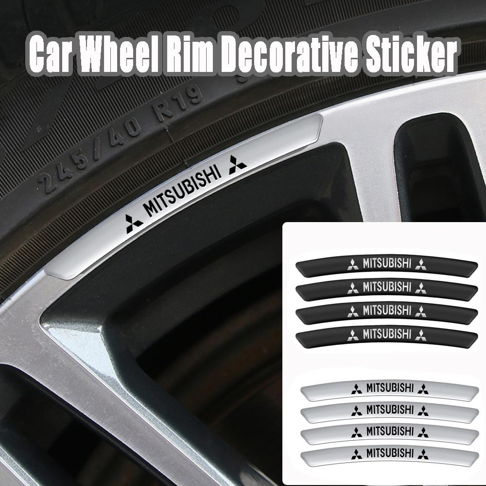 4Pcs Car Styling Aluminum Wheels Rim Badge Sticker Decal Accessories For Mitsubishi 9 Ralliart EX ASX L200 Colt Outlander Pajero