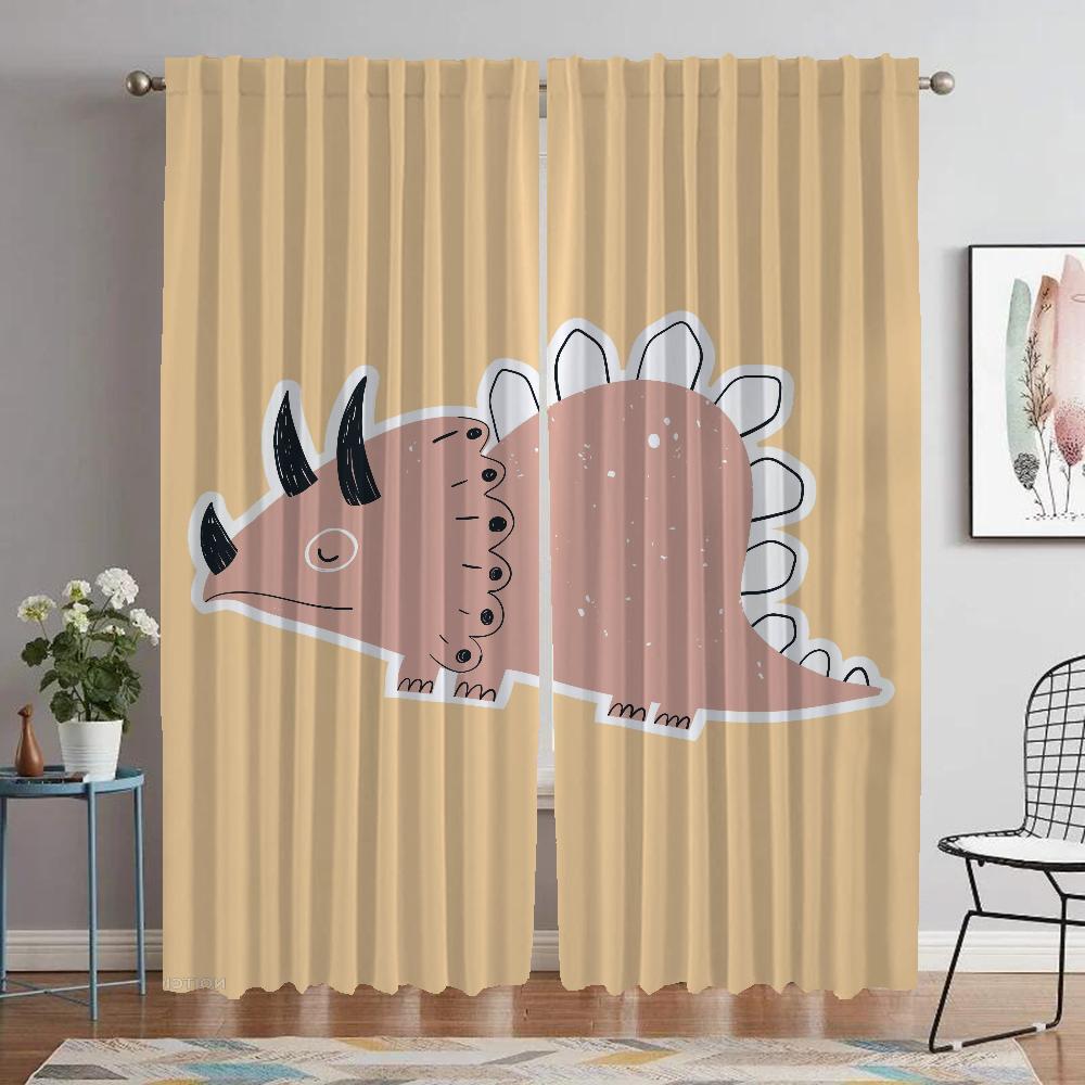 Dinosaur Elegant Room Curtains for Living Room Halloween Decoration Home Interior Curtains 2 Pieces Window Curtain Shades Camera