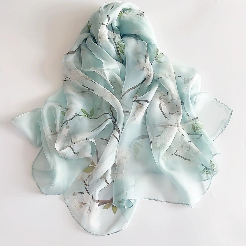 Весна Лето Женские Большого размера Принтованные Пляжные Шали Мусульманские Хиджабы Дорожные Тонкие Солнцезащитные Шарфы/Шарфы 100% Шелк Пляжный Шарф