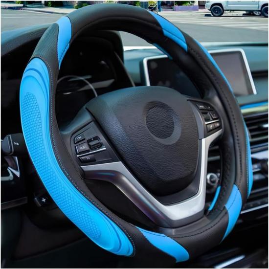 15 Inch Leather Steering Wheel Cover, Automotive Accessories Elastic Blue