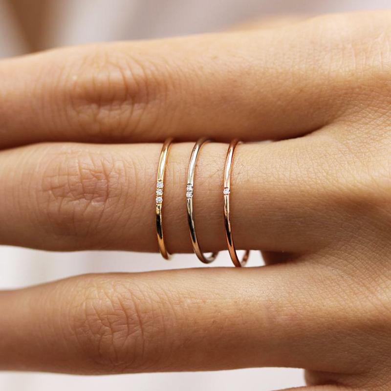 Minimal Zircon Simple Tiny Rings For Women 1mm Full Round Minimalist Thin Dainty Stacking Ring Fashion Jewelry Items KCR101