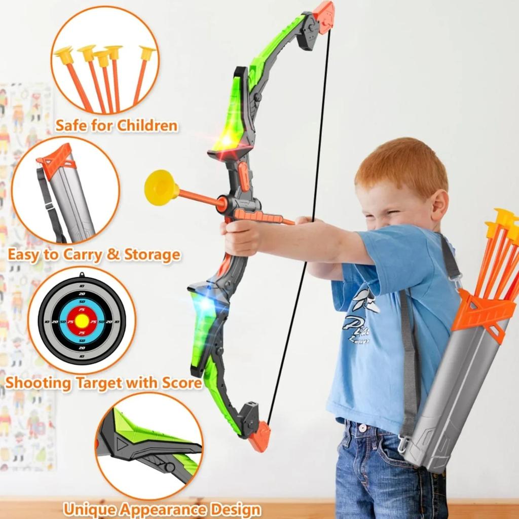 Children's Bow and Arrow Set Toys with Led Flash Lights Kids Archery Bow Practice Bow Outdoor Sports Game Shooting Toy Boys Gift