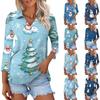 Women's Fashion Casual Button 3/4 Sleeve Christmas Print Lapel  Shirt Top
