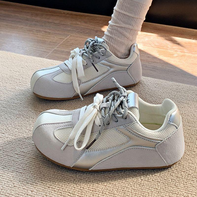 Ретро удобные мягкие туфли на подошве женские весенние новые с круглым носком на шнуровке сетчатые дышащие повседневные туфли