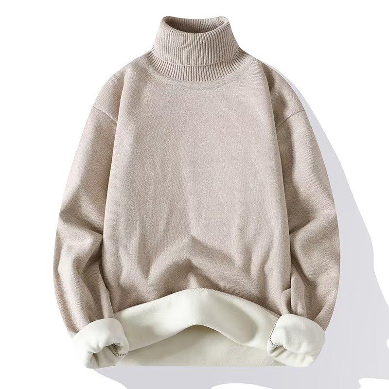 Men's Solid Color High Collar Fleece Sweater - European & American Casual Pullover Jacket for Autumn/Winter