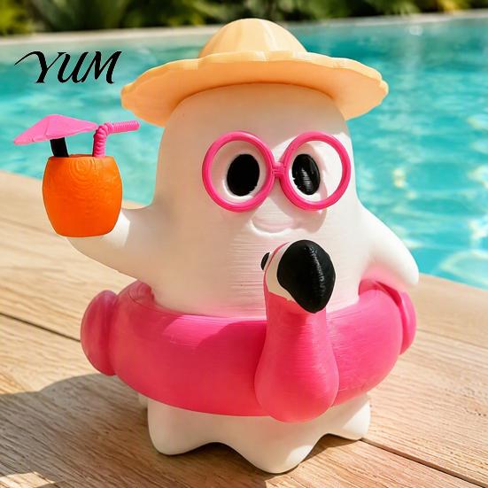 Ghost Figurines for Tabletop 3D Printed Summer Figurine, Cute Beach Theme Ornament with Indoor Seasonal Decorations Straw Hat Swimming Ring And Gasses