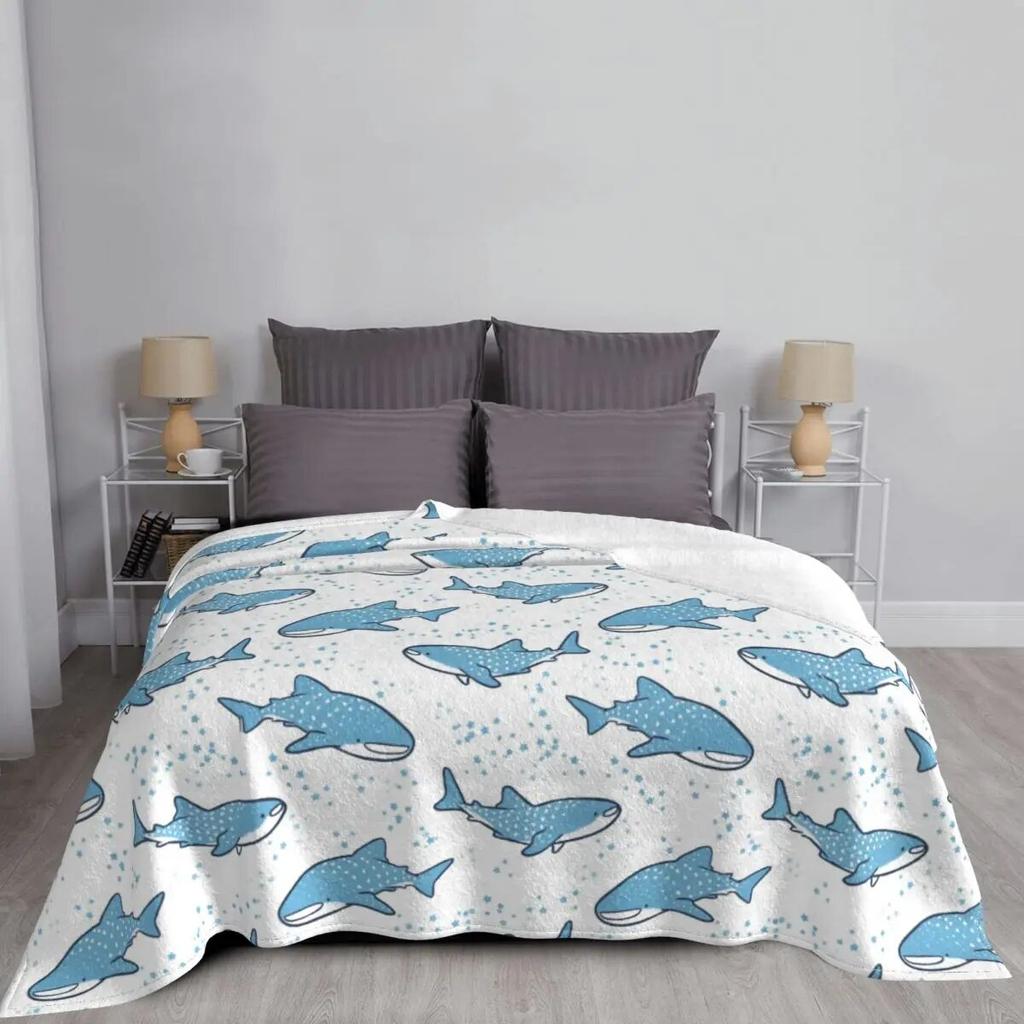 Флисовое одеяло со звездными китовыми акулами, океанское голубое морское одеяло, мягкие покрывала для дивана и кровати