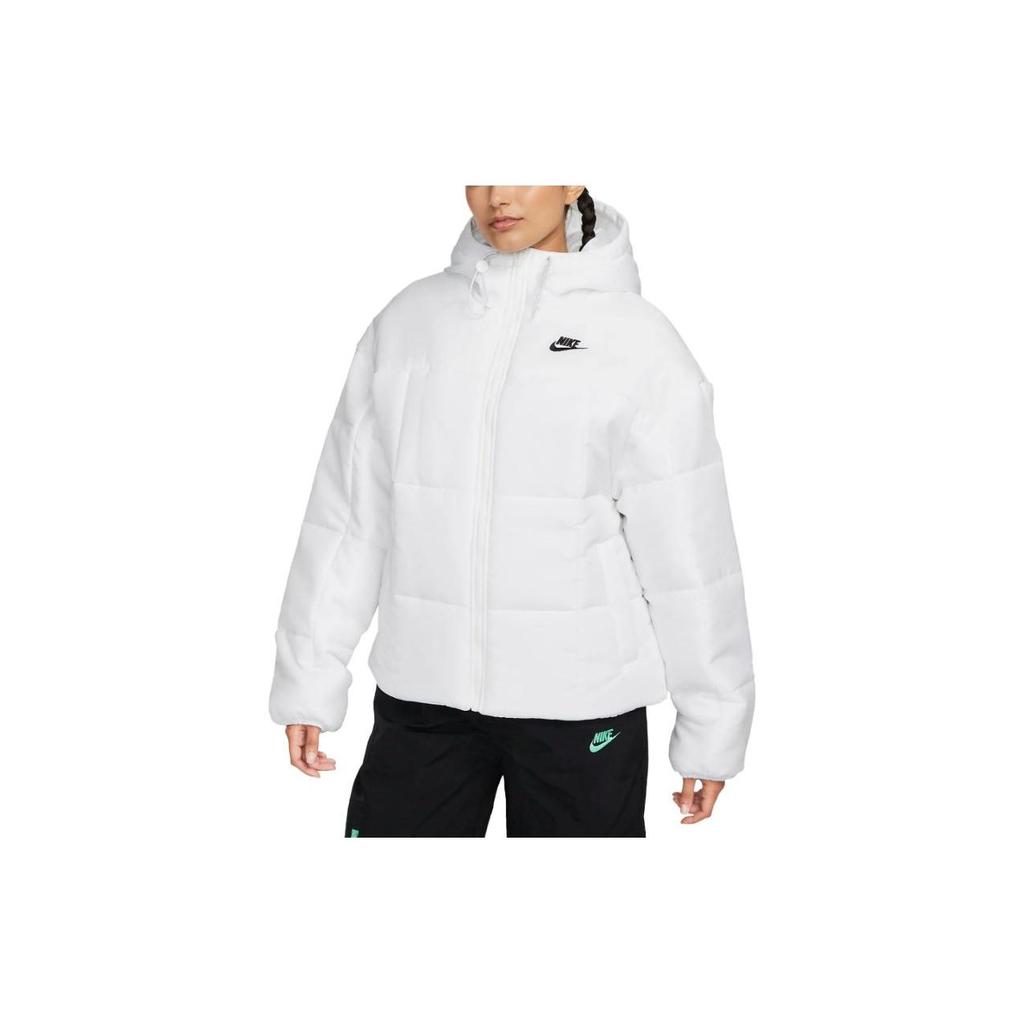 Nike Куртка свободного покроя с капюшоном Therma-Fit с буквенным принтом, на молнии, с длинным рукавом, женские куртки белого цвета FB7672-100