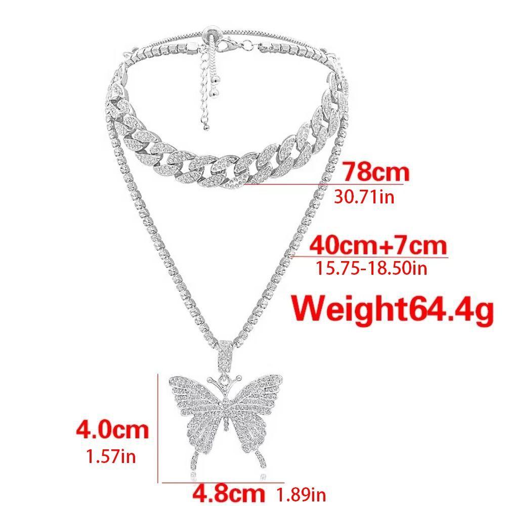 Trendy Butterfly Pendant Rhinestone Fashion Collars Necklace Bling Necklace  Necklace for Women