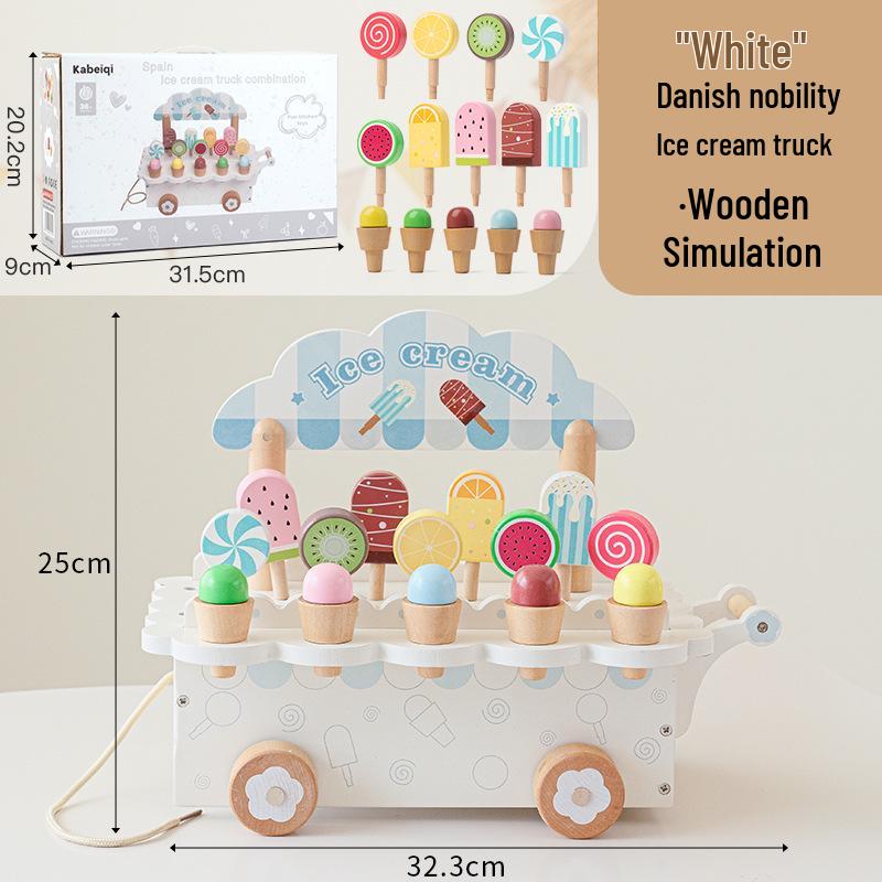 Детская деревянная тележка для мороженого для ролевых игр и взаимодействия родителей и детей