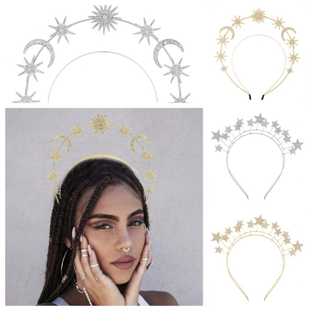 Silver Star Hair Hoop Metal Baroque Hairbands Trendy Glory Crown Head Jewelry