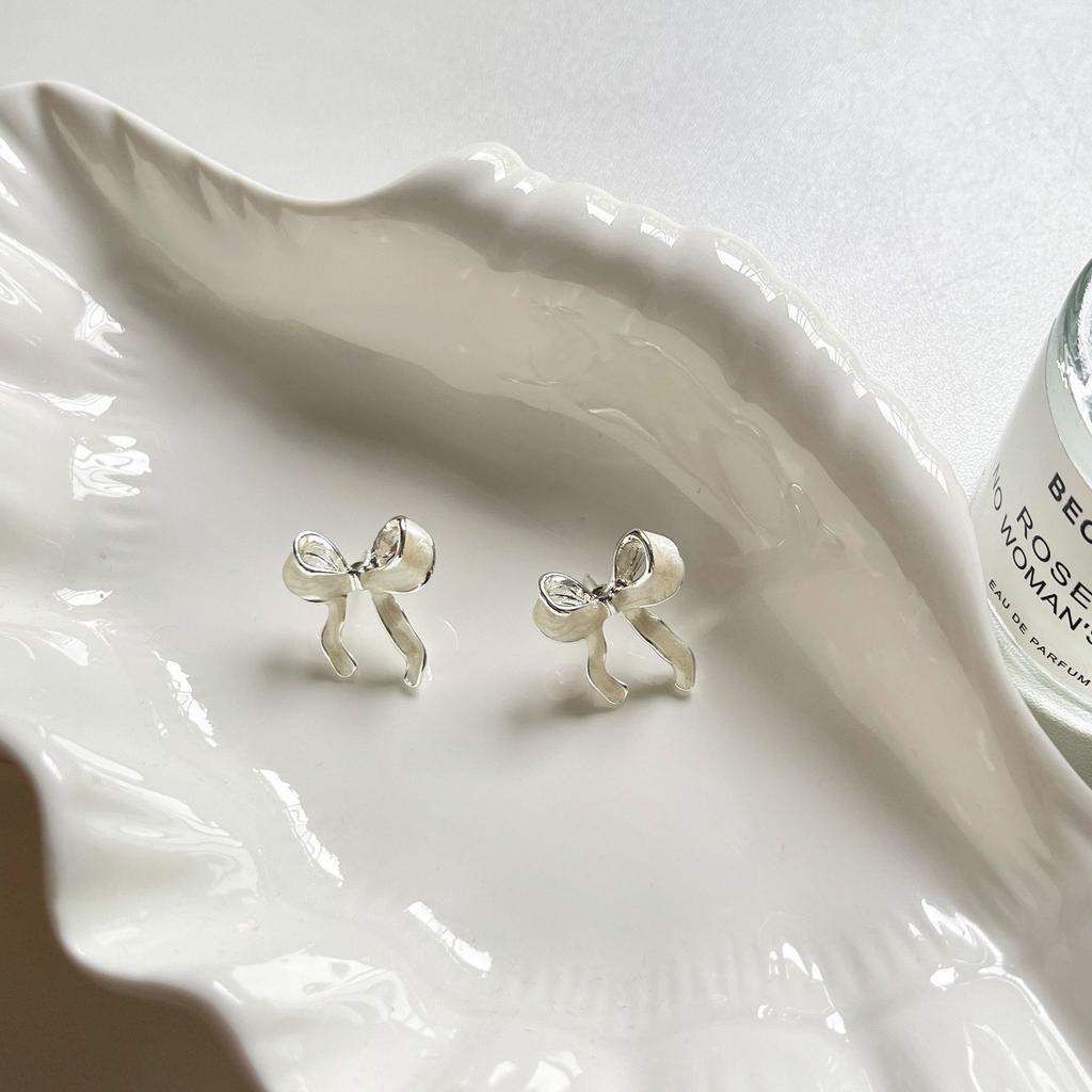 PANJBJ 925 Silver Bow Knot Earring for Women Texture Tassels Sweet Romantic Korean Jewelry Gift